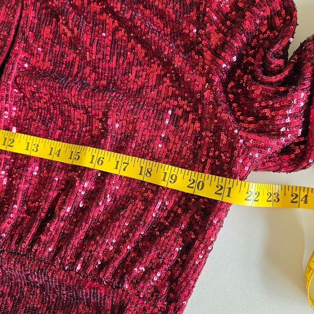 Sachin & Babi Burgundy Sequin Midi Dress L Designer Runway Glam Luxe Holiday NYE - Picture 9 of 14